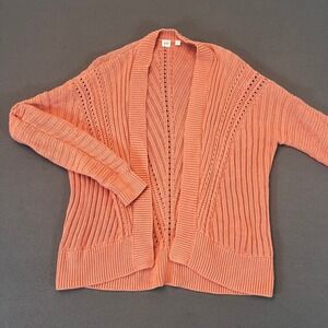 GAP Women's Sm Pink Cardigan Open Front Cable Knit Ribbed Heavyweight Sweater